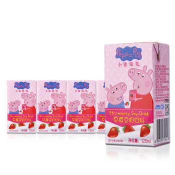 小猪佩奇Peppa Pig 草莓味豆奶 植物蛋白饮料 125ml*4盒 儿童营养早餐奶（旺旺生产）